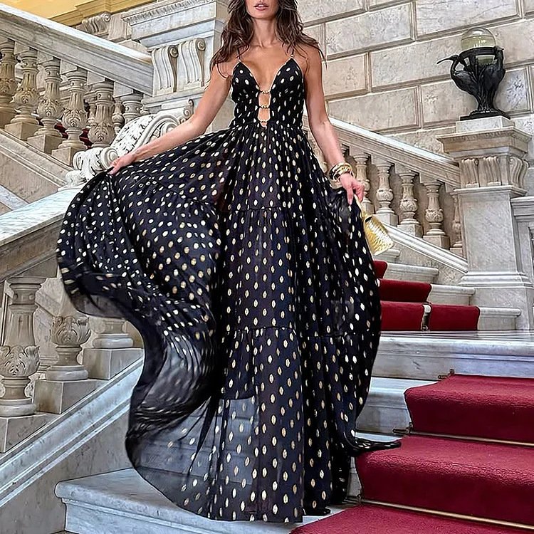 Conjunto de Baño Retro de Lunares con Falda Maxi