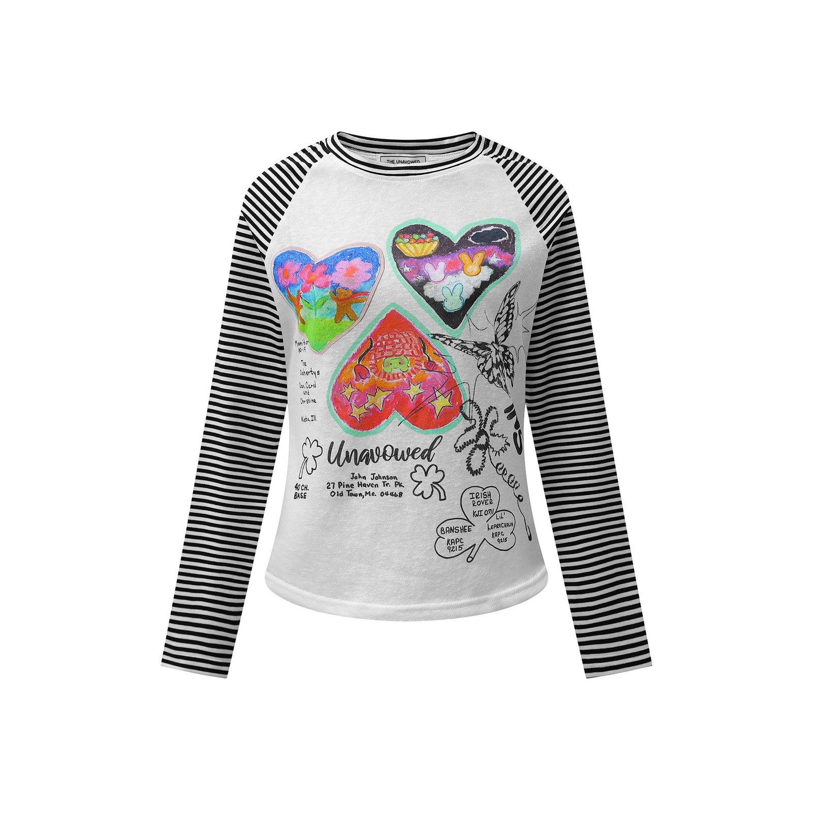 Camiseta estampada a rayas con corazones – estilo street y anime
