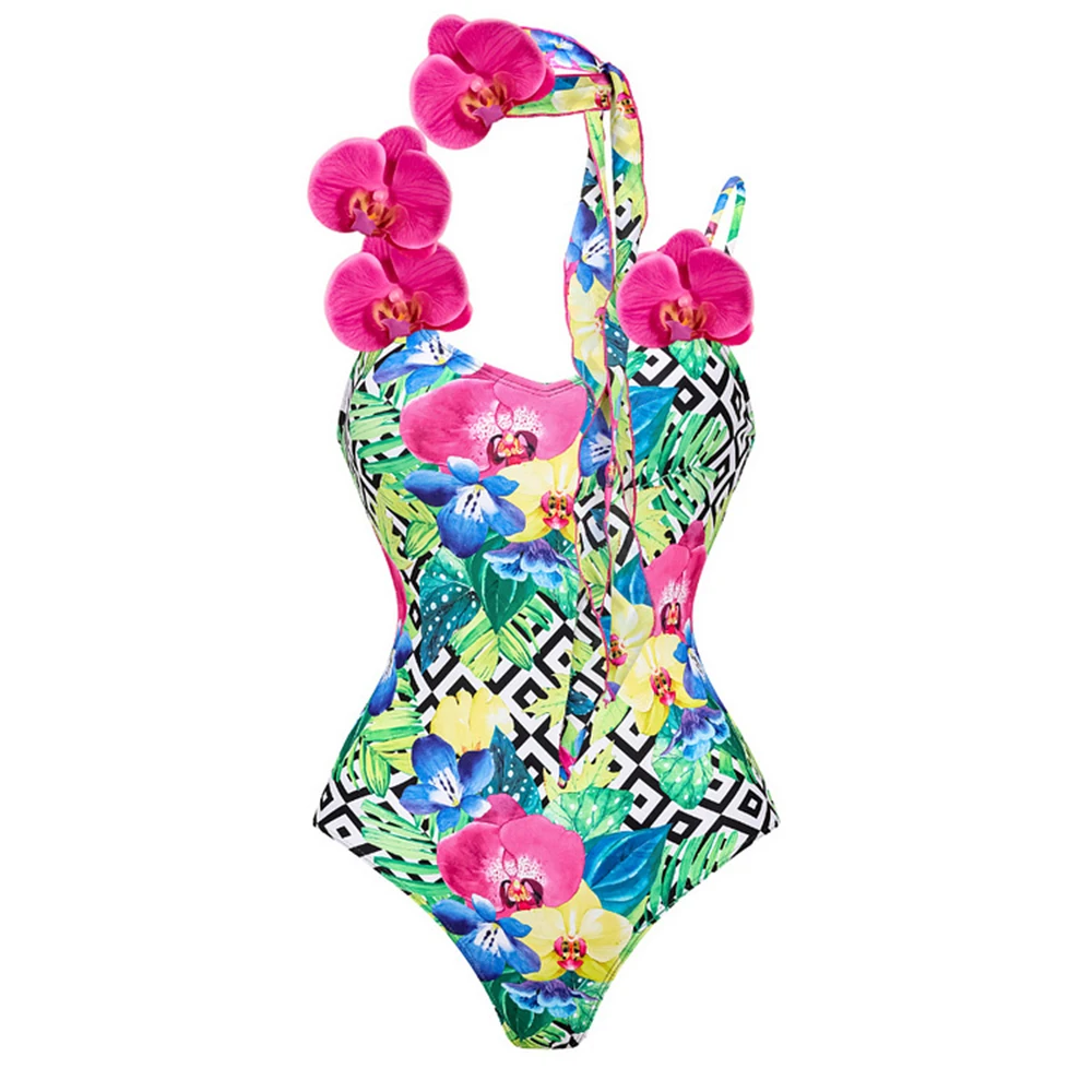 Set de playa de dos piezas – bañador y falda con diseño floral - Imagen 4