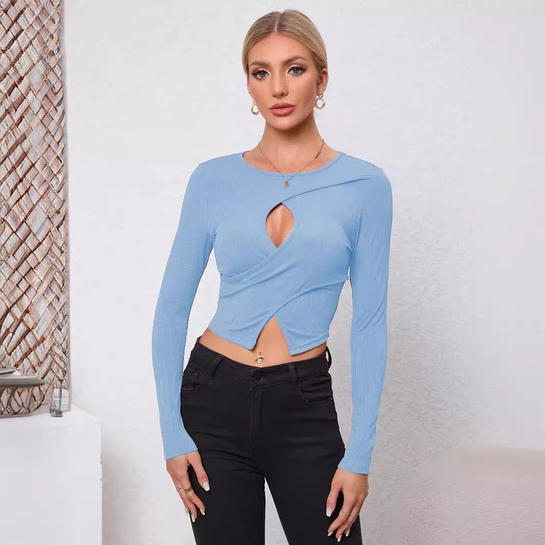 Camiseta crop de manga larga con cuello redondo – estilo urbano ajustado - Imagen 7