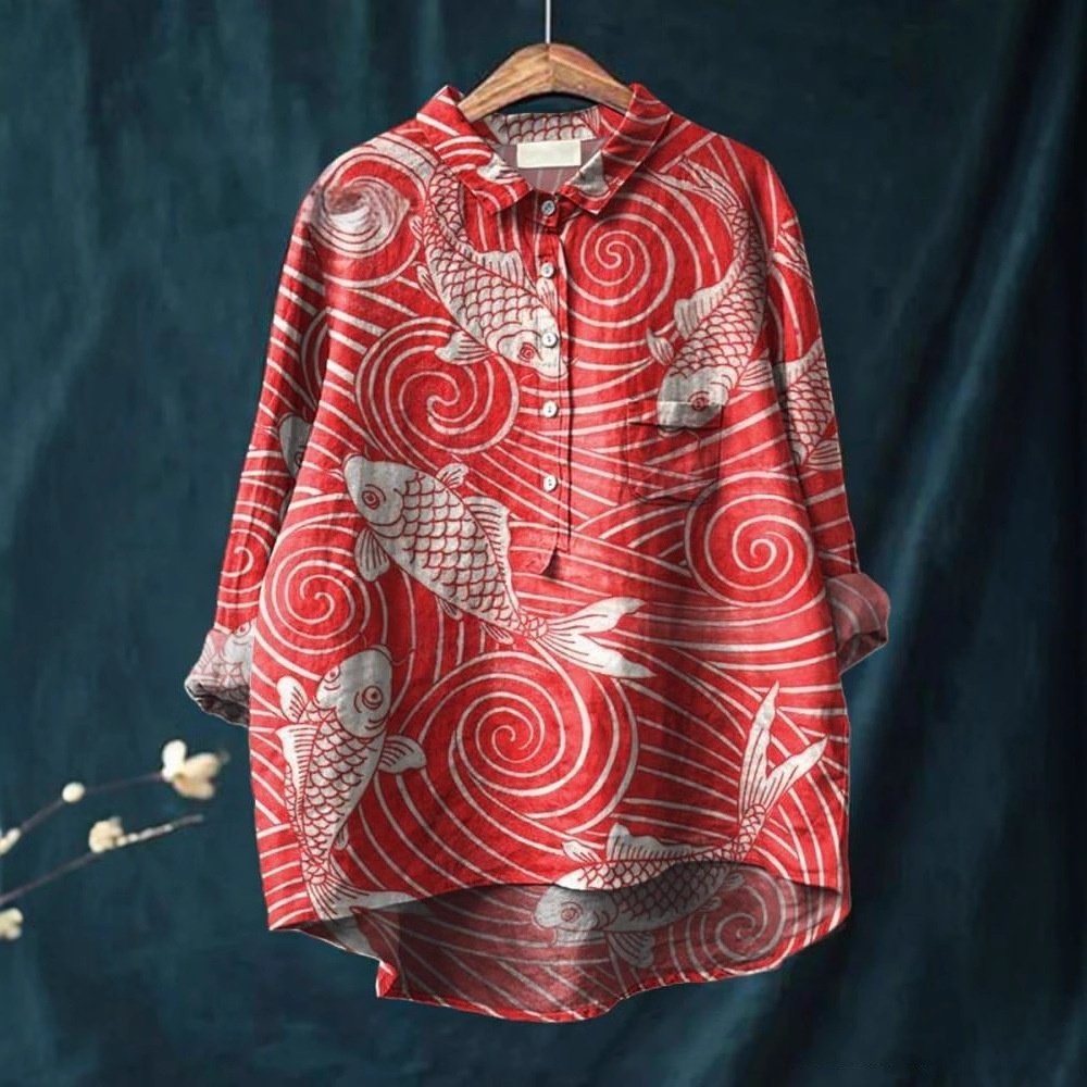 Camisa Casual con Estampado Artístico en Relieve