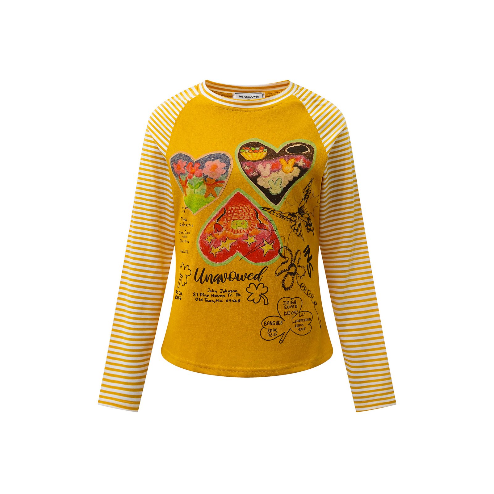 Camiseta estampada a rayas con corazones – estilo street y anime - Imagen 3