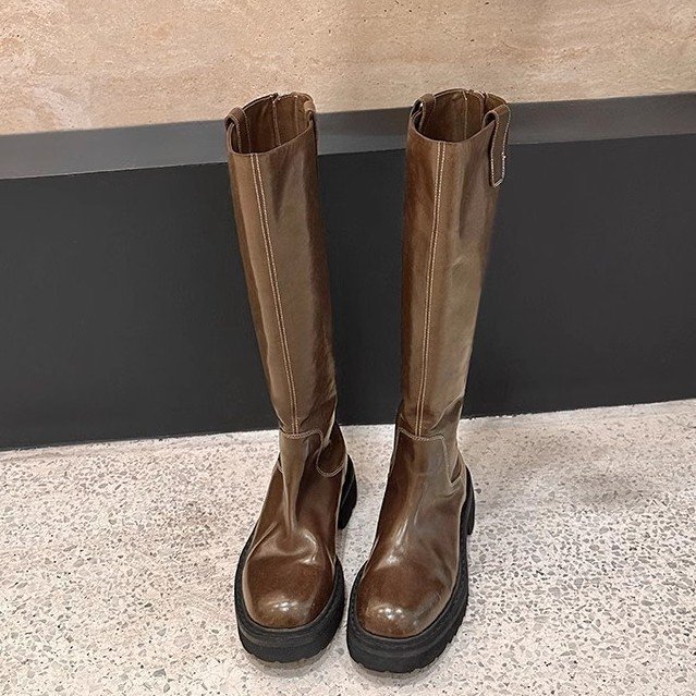 Botas estilo largas — diseño robusto con tacón medio y cremallera trasera - Imagen 4