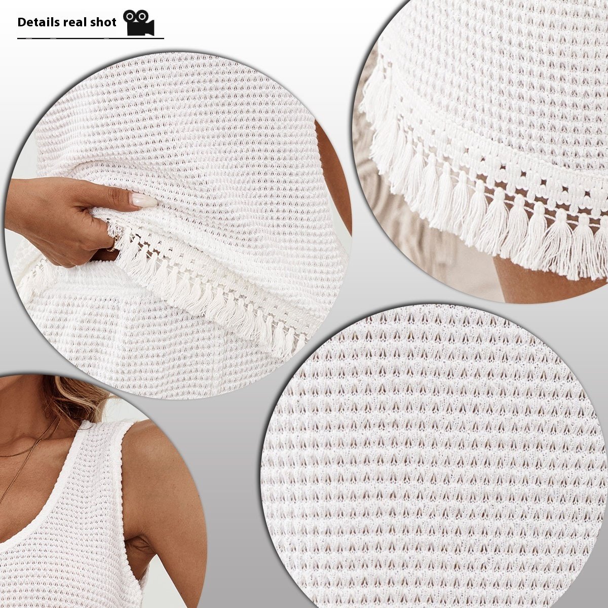 Conjunto de camiseta y pantalón corto — diseño casual con flecos - Imagen 3